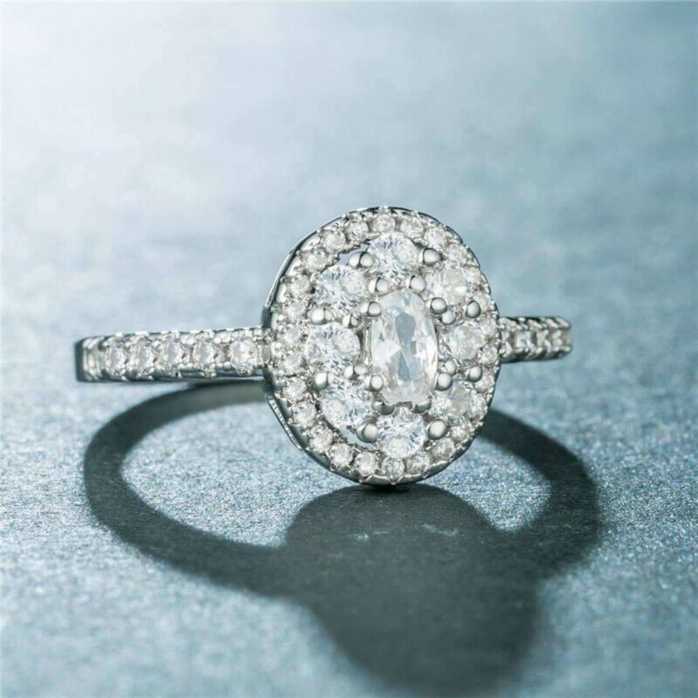 925 Silver Oval Cut White Sapphire Ring New - Picture 4 of 5